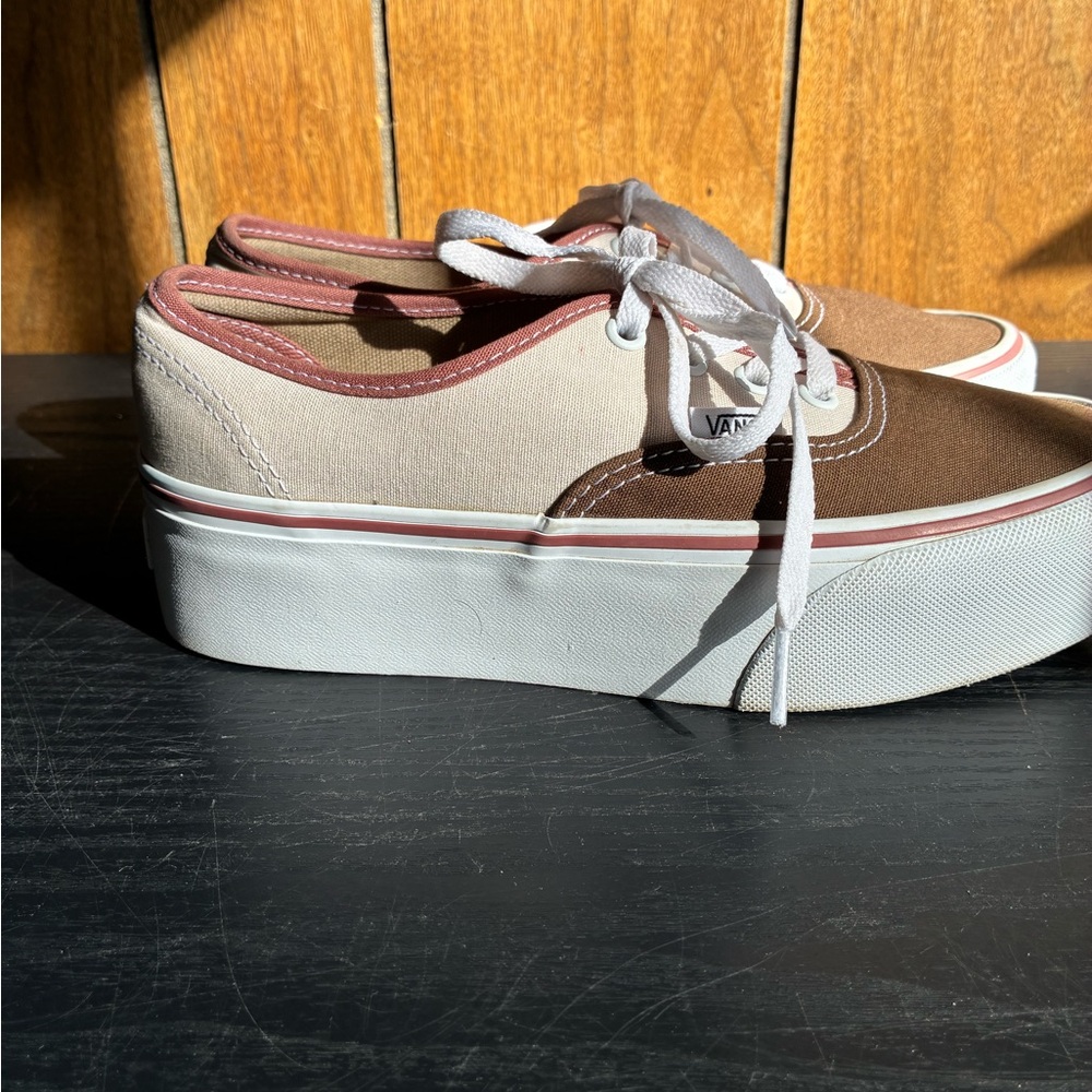 Brown Canvas Vans authentics stack form with Pink… - image 4
